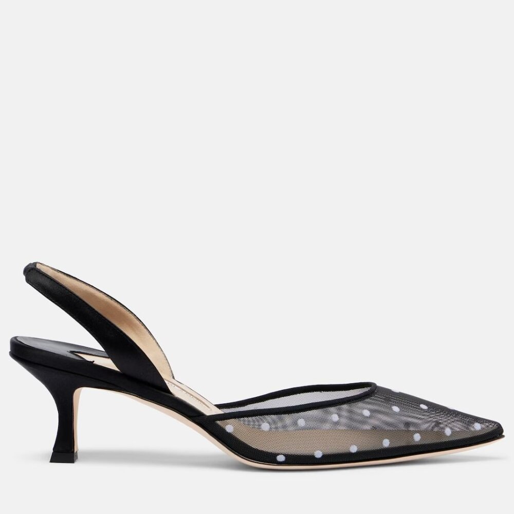 Manolo Blahnik CAROLYNE Polka Dot Mesh Satin Slingback Pumps Sandals Heels - Picture 2 of 16